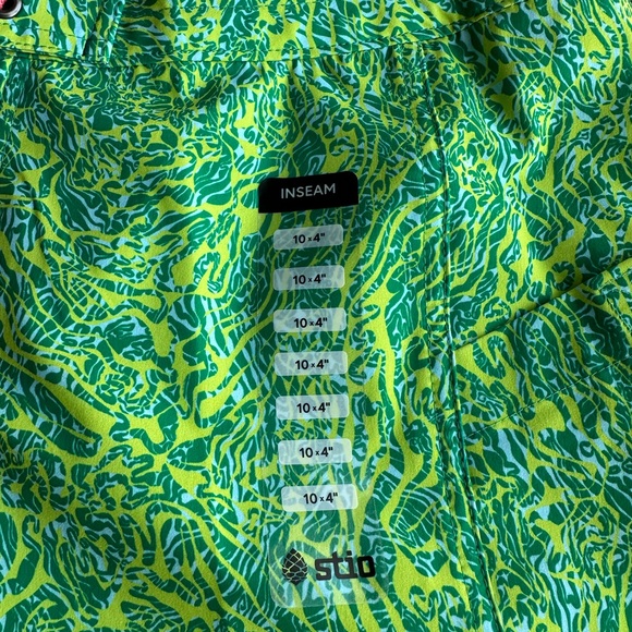 Stio Green Patterned Women's Athletic Shorts with Orange Drawstring - Picture 5 of 9